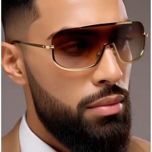 Sunglasses For Men Bold Gold Frame Brown Lens Music Beach UV400 Protection Gafas